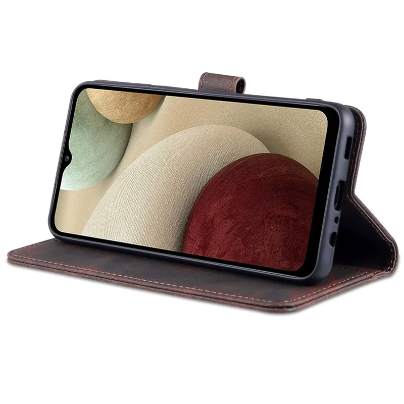 AZNS Full Protection Leather Case Scratch-proof Wallet Stand Phone Cover for Samsung Galaxy A22 4G (EU Version) - Brown