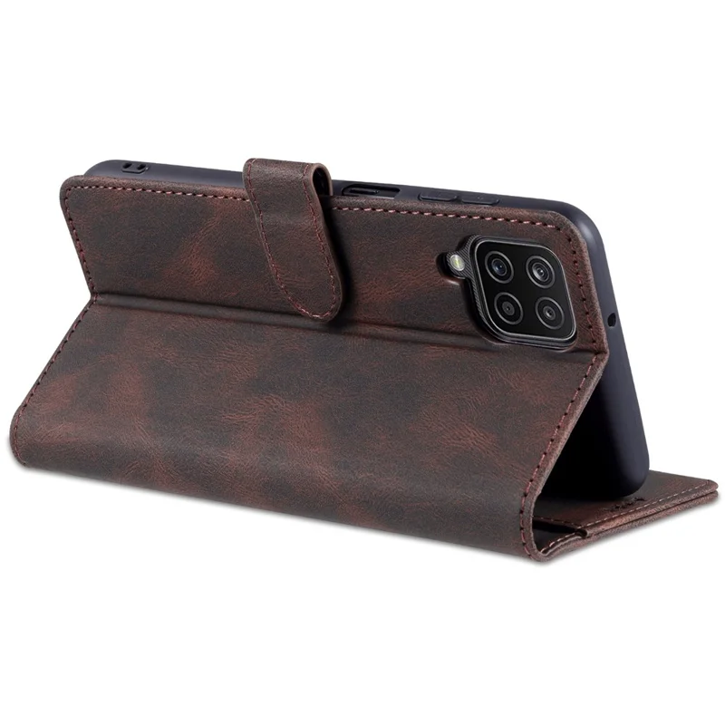 AZNS Full Protection Leather Case Scratch-proof Wallet Stand Phone Cover for Samsung Galaxy A22 4G (EU Version) - Brown