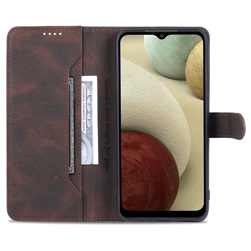 AZNS Full Protection Leather Case Scratch-proof Wallet Stand Phone Cover for Samsung Galaxy A22 4G (EU Version) - Brown