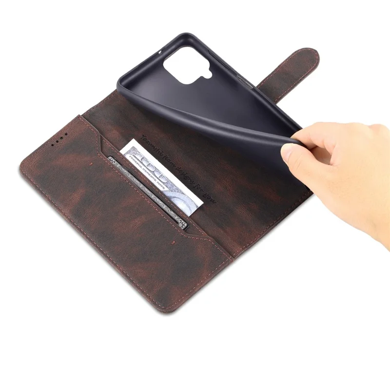 AZNS Full Protection Leather Case Scratch-proof Wallet Stand Phone Cover for Samsung Galaxy A22 4G (EU Version) - Brown