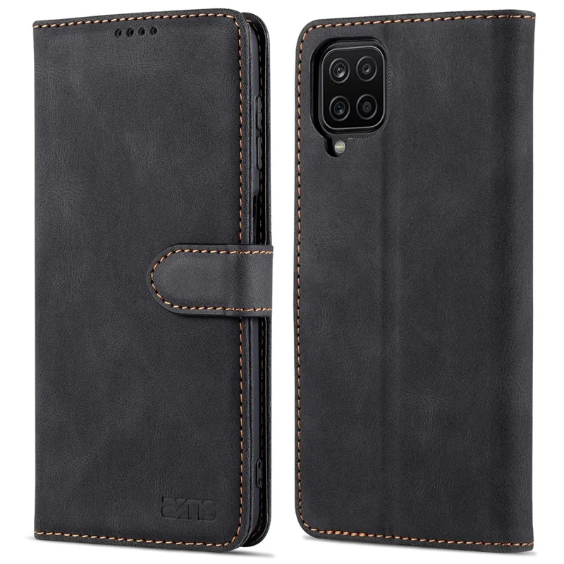 AZNS Magnetic Clasp Leather Case Scratch-resistant Wallet Stand Phone Cover for Samsung Galaxy A12 - Black