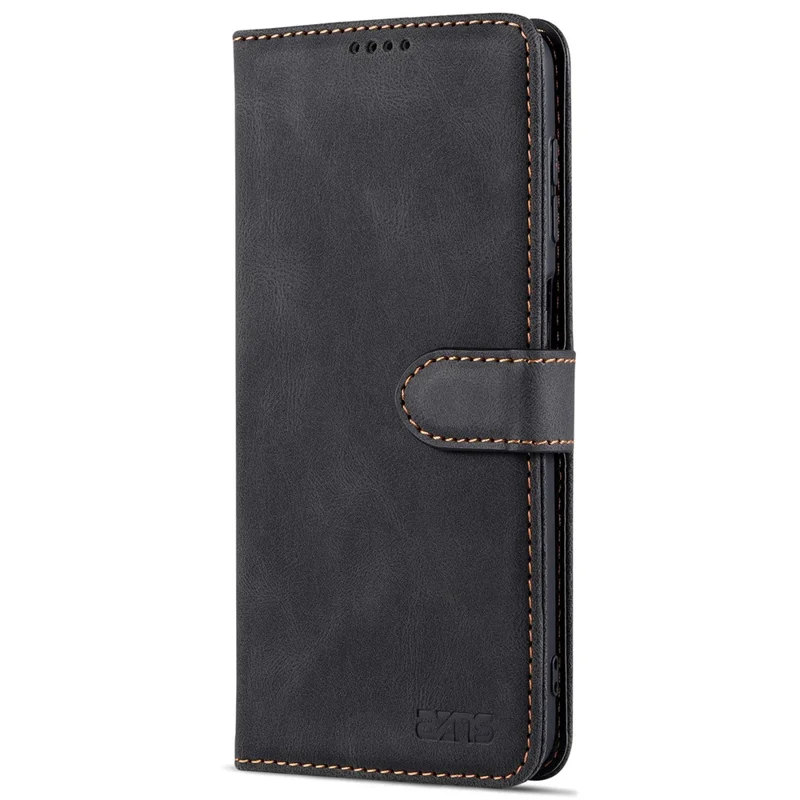 AZNS Magnetic Clasp Leather Case Scratch-resistant Wallet Stand Phone Cover for Samsung Galaxy A12 - Black