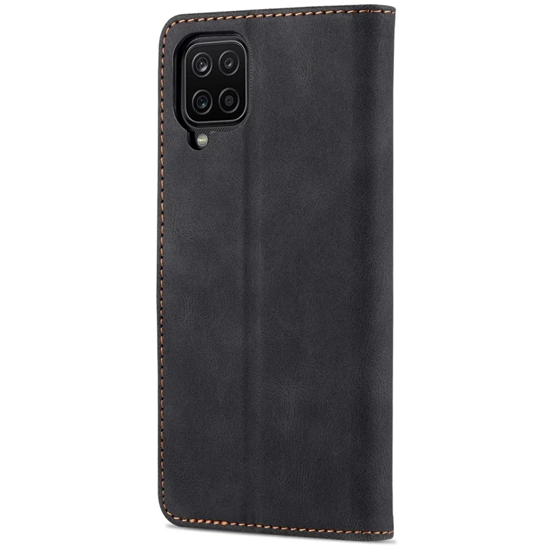AZNS Magnetic Clasp Leather Case Scratch-resistant Wallet Stand Phone Cover for Samsung Galaxy A12 - Black