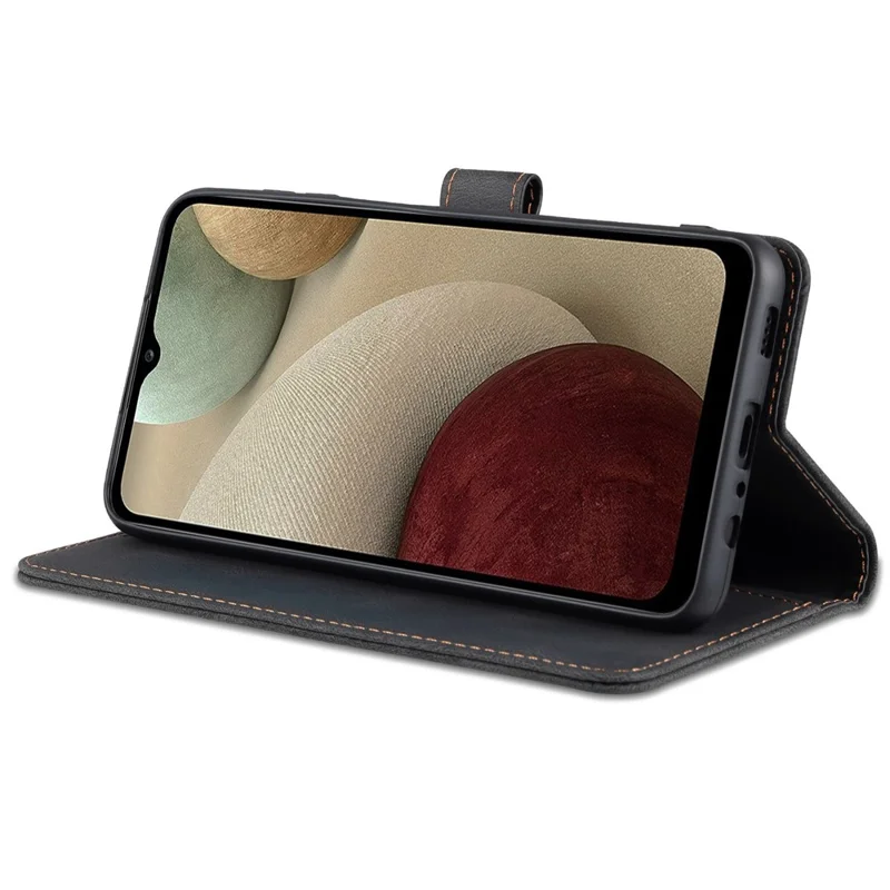 AZNS Magnetic Clasp Leather Case Scratch-resistant Wallet Stand Phone Cover for Samsung Galaxy A12 - Black