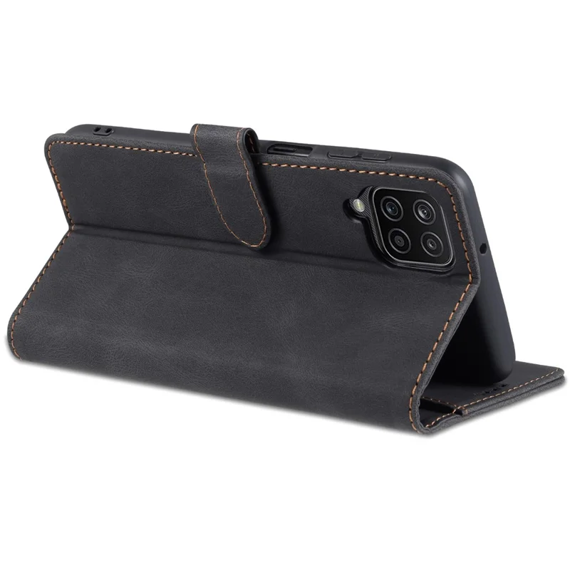 AZNS Magnetic Clasp Leather Case Scratch-resistant Wallet Stand Phone Cover for Samsung Galaxy A12 - Black