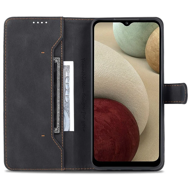 AZNS Magnetic Clasp Leather Case Scratch-resistant Wallet Stand Phone Cover for Samsung Galaxy A12 - Black