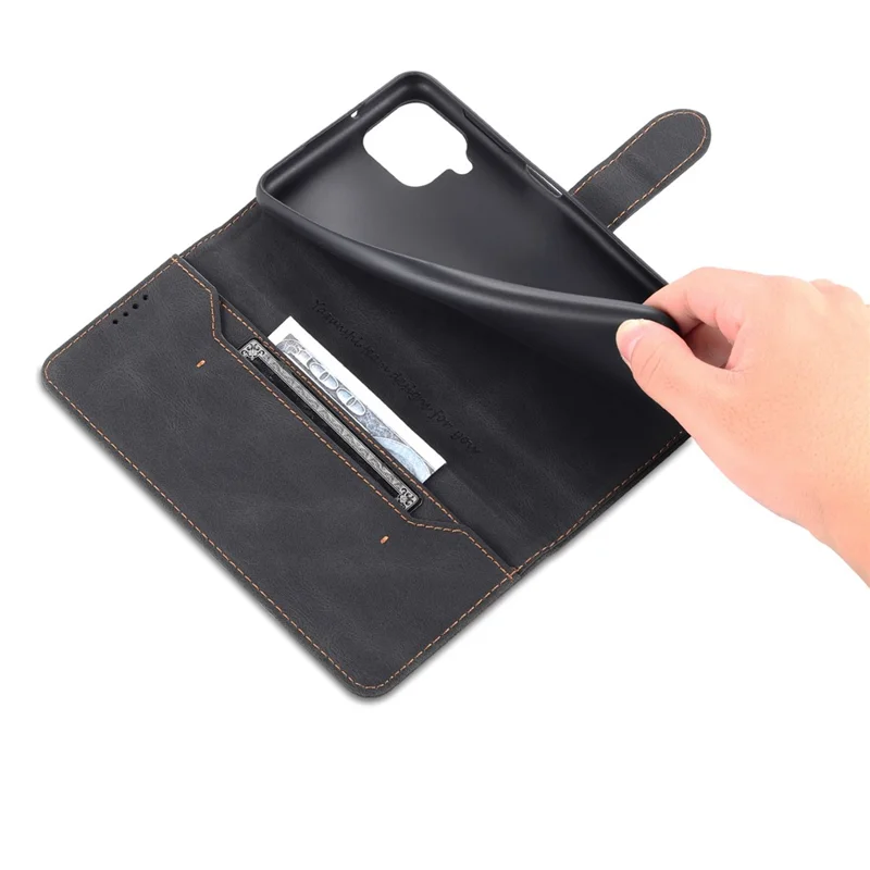 AZNS Magnetic Clasp Leather Case Scratch-resistant Wallet Stand Phone Cover for Samsung Galaxy A12 - Black