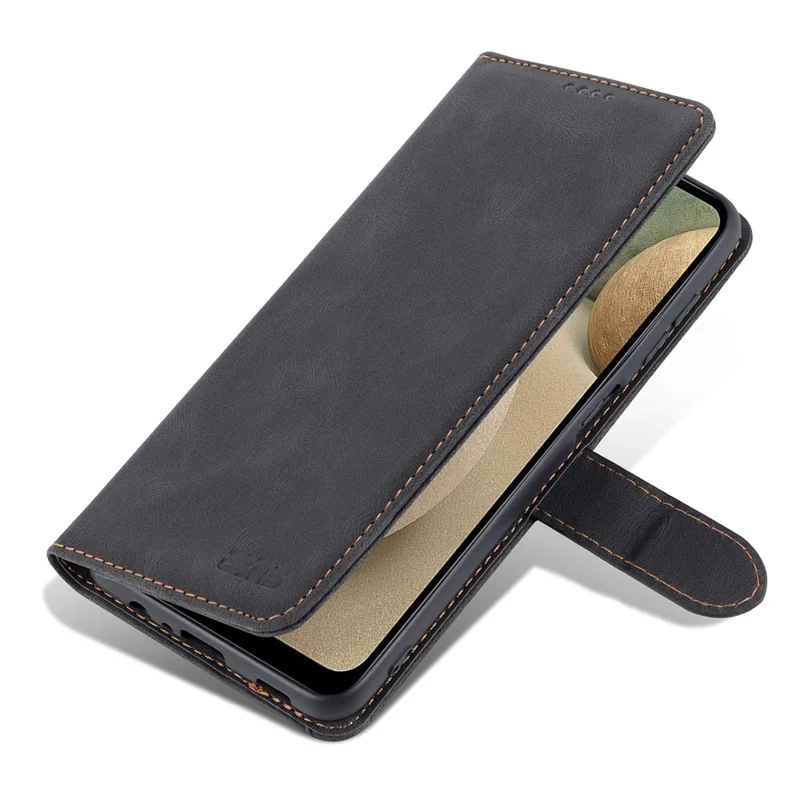 AZNS Magnetic Clasp Leather Case Scratch-resistant Wallet Stand Phone Cover for Samsung Galaxy A12 - Black