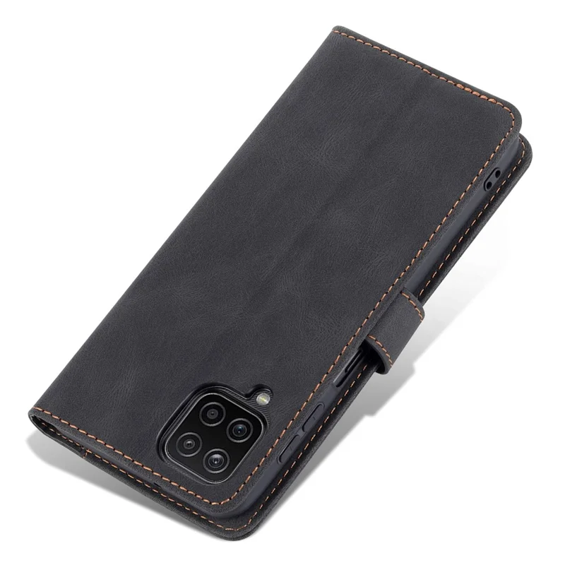 AZNS Magnetic Clasp Leather Case Scratch-resistant Wallet Stand Phone Cover for Samsung Galaxy A12 - Black