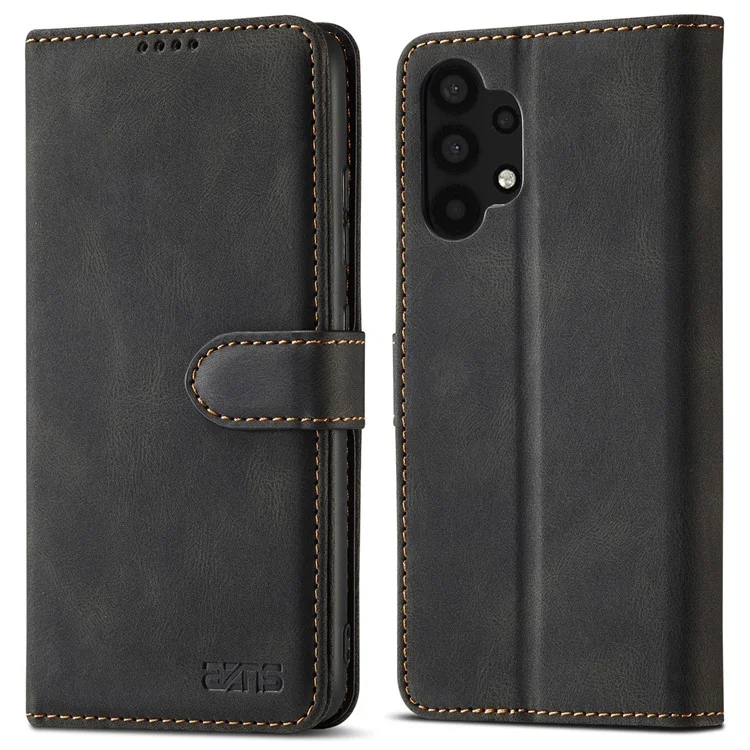 AZNS Magnetic Clasp Leder Hülle Drop-sof Vollgewickelte Brieftaschenständer Telefonabdeckung Für Samsung Galaxy A32 4G (eu-version) - Schwarz