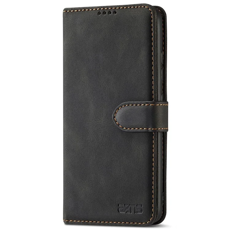 AZNS Magnetic Clasp Leder Hülle Drop-sof Vollgewickelte Brieftaschenständer Telefonabdeckung Für Samsung Galaxy A32 4G (eu-version) - Schwarz