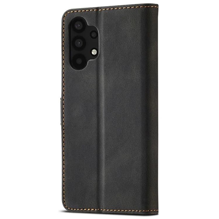 AZNS Magnetic Clasp Leder Hülle Drop-sof Vollgewickelte Brieftaschenständer Telefonabdeckung Für Samsung Galaxy A32 4G (eu-version) - Schwarz
