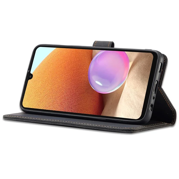 AZNS Magnetic Clasp Leder Hülle Drop-sof Vollgewickelte Brieftaschenständer Telefonabdeckung Für Samsung Galaxy A32 4G (eu-version) - Schwarz
