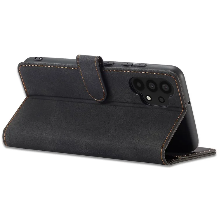 AZNS Magnetic Clasp Leder Hülle Drop-sof Vollgewickelte Brieftaschenständer Telefonabdeckung Für Samsung Galaxy A32 4G (eu-version) - Schwarz