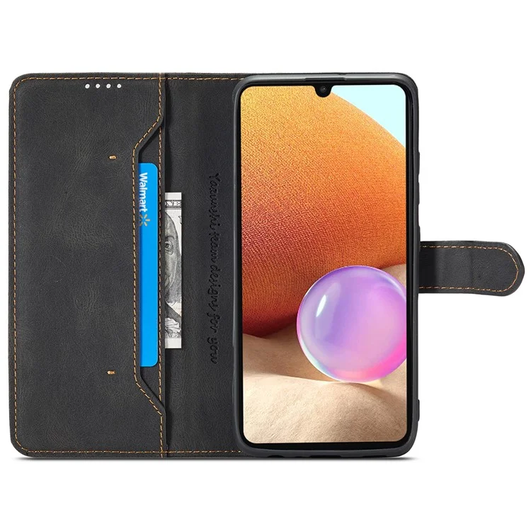 AZNS Magnetic Clasp Leder Hülle Drop-sof Vollgewickelte Brieftaschenständer Telefonabdeckung Für Samsung Galaxy A32 4G (eu-version) - Schwarz