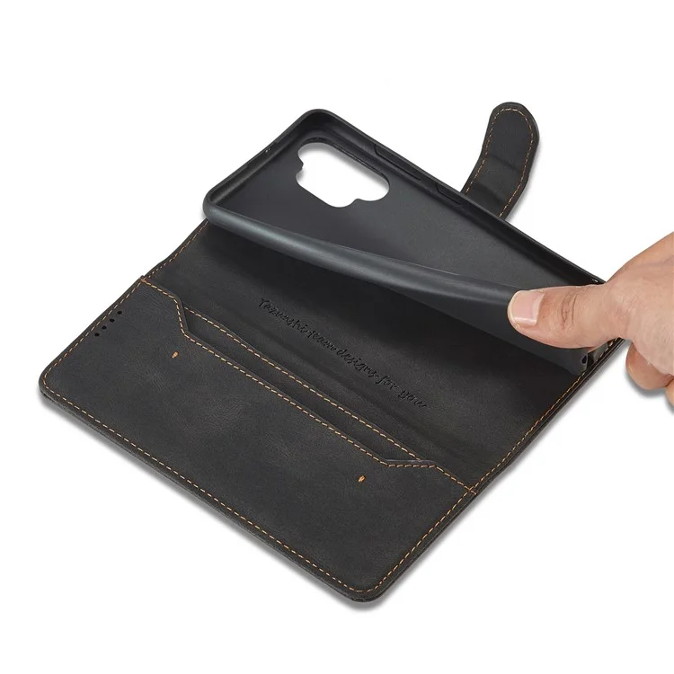 AZNS Magnetic Clasp Leder Hülle Drop-sof Vollgewickelte Brieftaschenständer Telefonabdeckung Für Samsung Galaxy A32 4G (eu-version) - Schwarz
