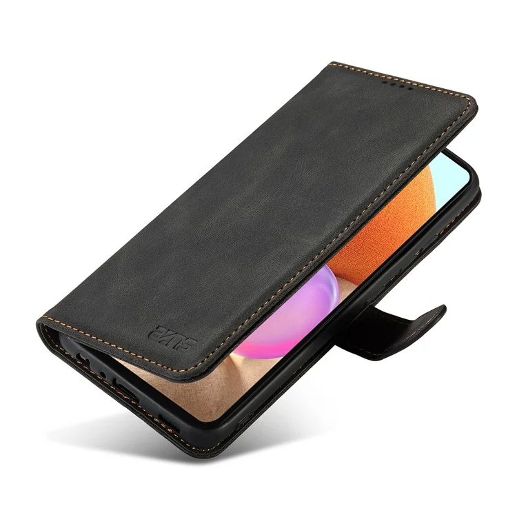 AZNS Magnetic Clasp Leder Hülle Drop-sof Vollgewickelte Brieftaschenständer Telefonabdeckung Für Samsung Galaxy A32 4G (eu-version) - Schwarz
