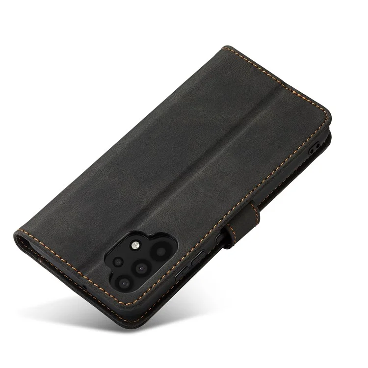 AZNS Magnetic Clasp Leder Hülle Drop-sof Vollgewickelte Brieftaschenständer Telefonabdeckung Für Samsung Galaxy A32 4G (eu-version) - Schwarz