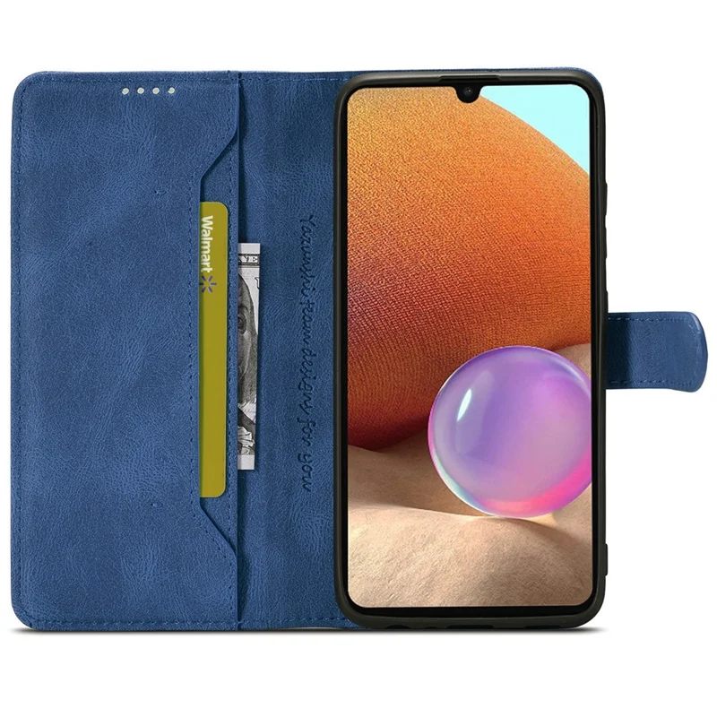 AZNS Magnetic Clasp Leather Case Drop-proof Fully Wrapped Wallet Stand Phone Cover for Samsung Galaxy A32 4G (EU Version) - Blue