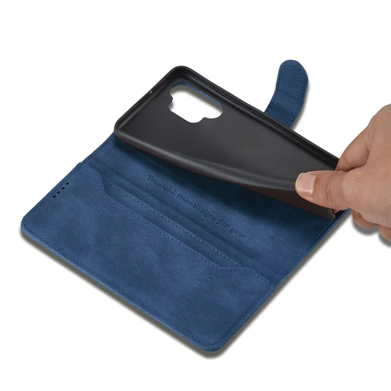 AZNS Magnetic Clasp Leather Case Drop-proof Fully Wrapped Wallet Stand Phone Cover for Samsung Galaxy A32 4G (EU Version) - Blue