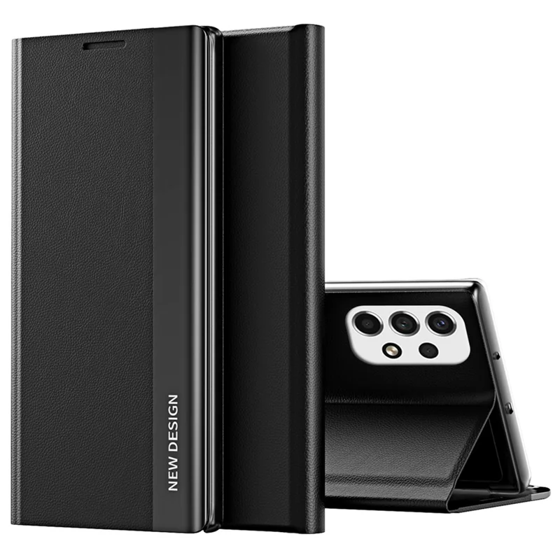 PU Leather Stand Folio Flip Phone Case for Samsung Galaxy A33 5G - Black