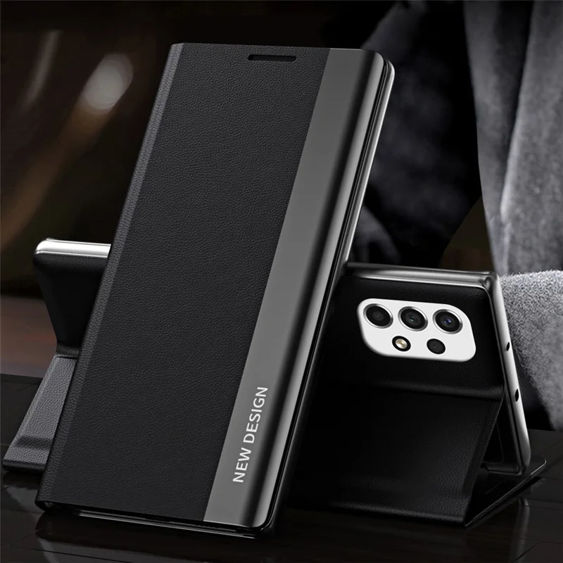 PU Leather Stand Folio Flip Phone Case for Samsung Galaxy A33 5G - Black