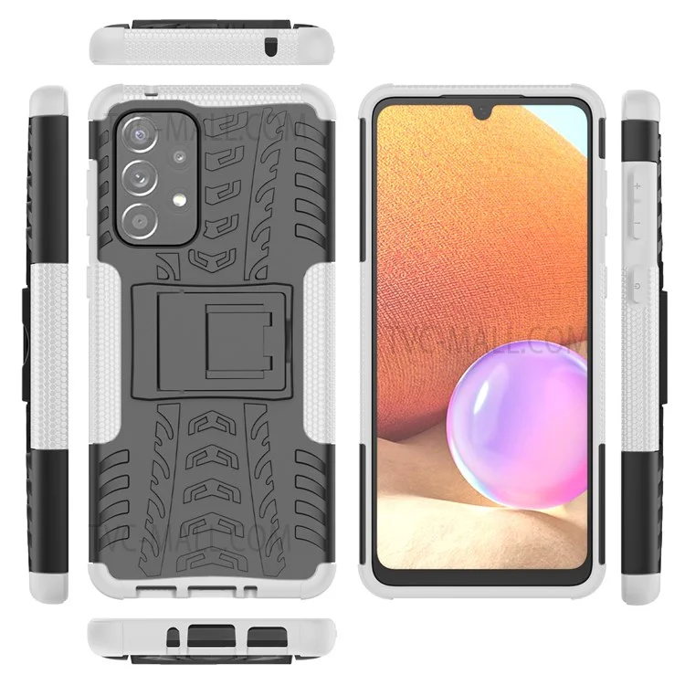 Full Body Protection Tire Texture Soft TPU + Hard PC Shock Absorption Case with Kickstand for Samsung Galaxy A33 5G - White