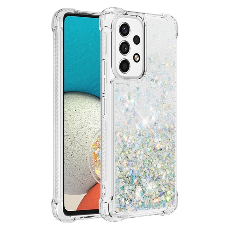 Чехол-накладка LE1 Series с блестящими пайетками Quicksand TPU для Samsung Galaxy A53 5G - серебристый/сердце