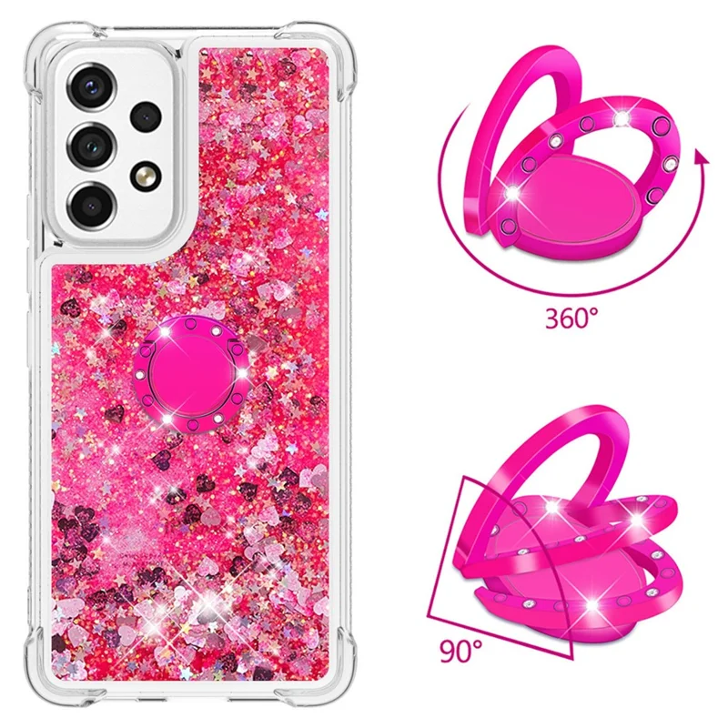 LE1-2 Series Quicksand Ring Kickstand TPU Cover Glittering Sequins Shiny Phone Protective Case for Samsung Galaxy A53 5G - Pink/Heart
