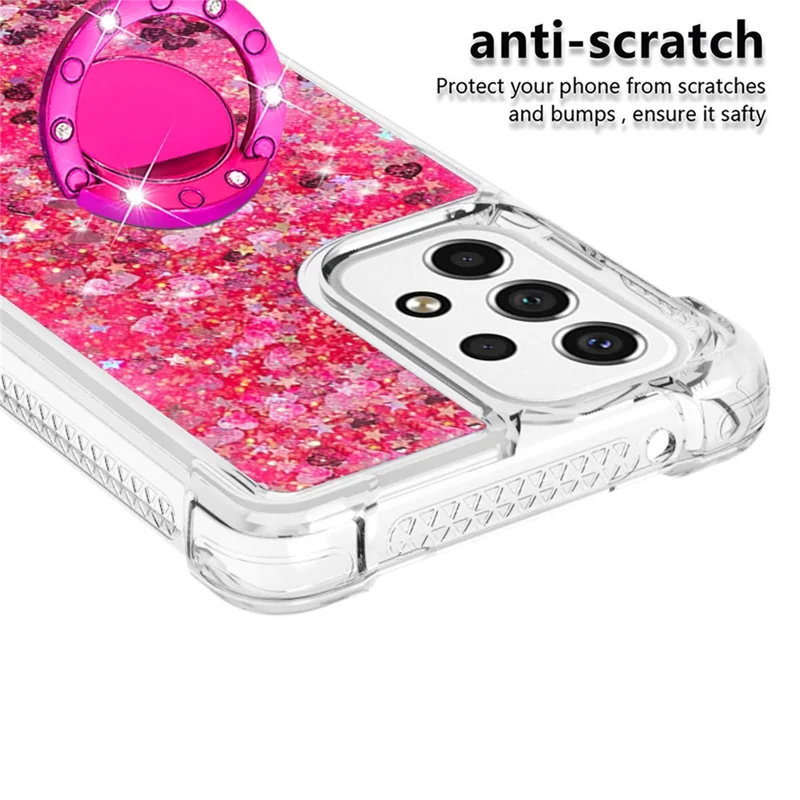 LE1-2 Series Quicksand Ring Kickstand TPU Cover Glittering Sequins Shiny Phone Protective Case for Samsung Galaxy A53 5G - Pink/Heart
