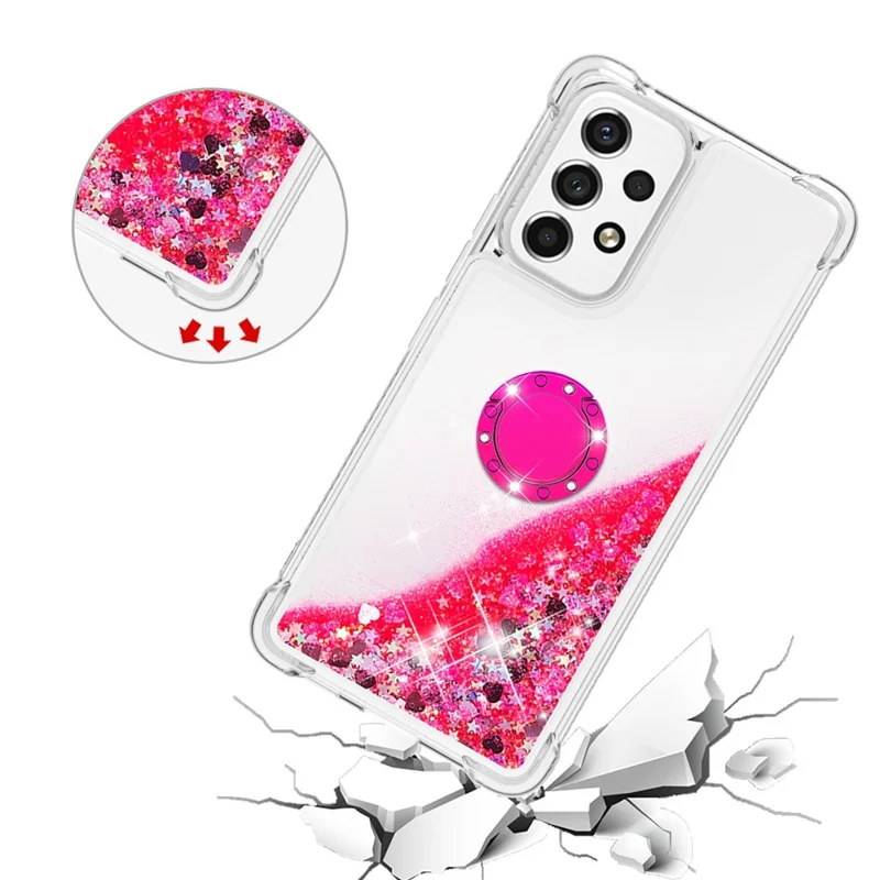 LE1-2 Series Quicksand Ring Kickstand TPU Cover Glittering Sequins Shiny Phone Protective Case for Samsung Galaxy A53 5G - Pink/Heart