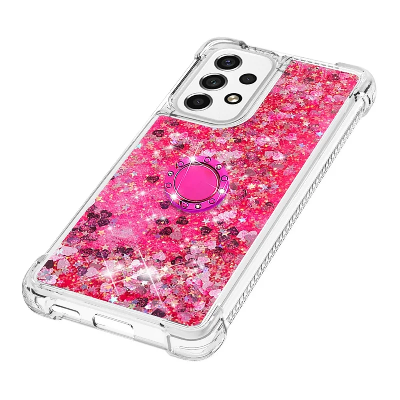 LE1-2 Series Quicksand Ring Kickstand TPU Cover Glittering Sequins Shiny Phone Protective Case for Samsung Galaxy A53 5G - Pink/Heart
