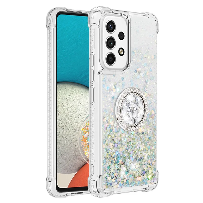 LE1-2 Serie Quicksand Ring Kickstand TPU Cover Glitterende Pailletten Glanzende Telefoon Beschermhoes voor Samsung Galaxy A53 5G - Zilver/Hart