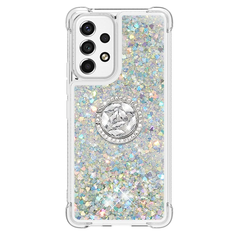 LE1-2 Serie Quicksand Ring Kickstand TPU Cover Glitterende Pailletten Glanzende Telefoon Beschermhoes voor Samsung Galaxy A53 5G - Zilver/Hart