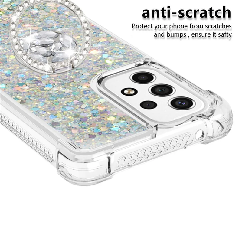LE1-2 Serie Quicksand Ring Kickstand TPU Cover Glitterende Pailletten Glanzende Telefoon Beschermhoes voor Samsung Galaxy A53 5G - Zilver/Hart