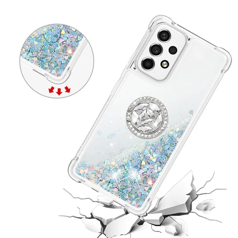 LE1-2 Serie Quicksand Ring Kickstand TPU Cover Glitterende Pailletten Glanzende Telefoon Beschermhoes voor Samsung Galaxy A53 5G - Zilver/Hart