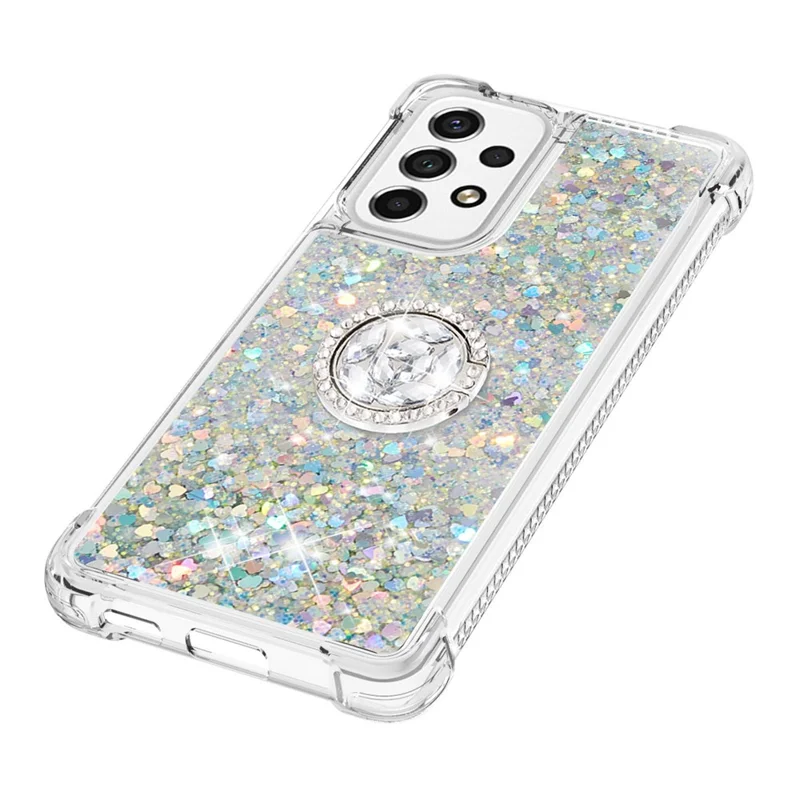 LE1-2 Serie Quicksand Ring Kickstand TPU Cover Glitterende Pailletten Glanzende Telefoon Beschermhoes voor Samsung Galaxy A53 5G - Zilver/Hart