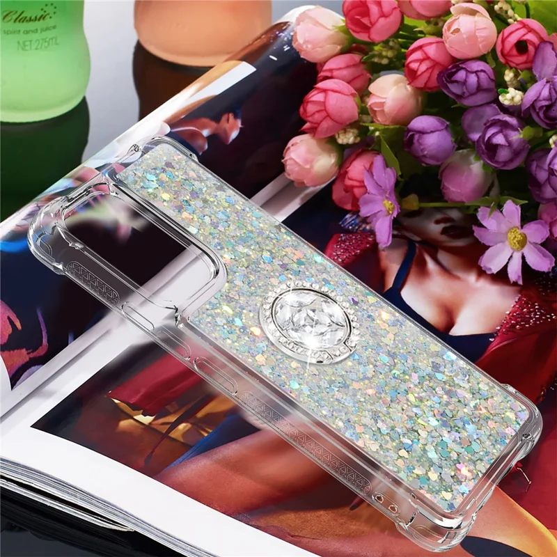 LE1-2 Serie Quicksand Ring Kickstand TPU Cover Glitterende Pailletten Glanzende Telefoon Beschermhoes voor Samsung Galaxy A53 5G - Zilver/Hart