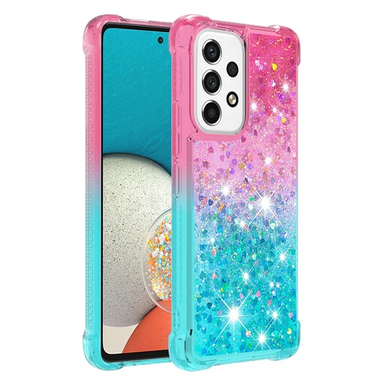 LE3 Series Gradient Glittering Sequins Quicksand TPU Cover Shell Anti-Scratch Corner Cushion Phone Case for Samsung Galaxy A53 5G - Rosa/Azul Celeste
