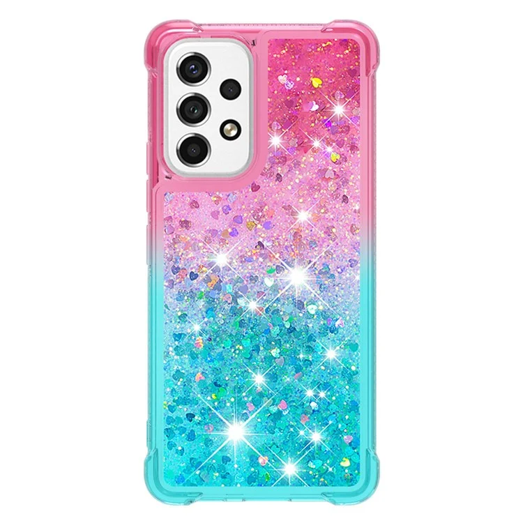 LE3 Series Gradient Glittering Sequins Quicksand TPU Cover Shell Anti-Scratch Corner Cushion Phone Case for Samsung Galaxy A53 5G - Rosa/Azul Celeste