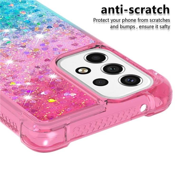 LE3 Series Gradient Glittering Sequins Quicksand TPU Cover Shell Anti-Scratch Corner Cushion Phone Case for Samsung Galaxy A53 5G - Rosa/Azul Celeste