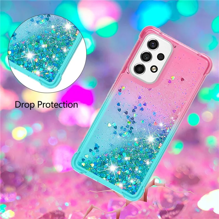 LE3 Series Gradient Glittering Sequins Quicksand TPU Cover Shell Anti-Scratch Corner Cushion Phone Case for Samsung Galaxy A53 5G - Rosa/Azul Celeste