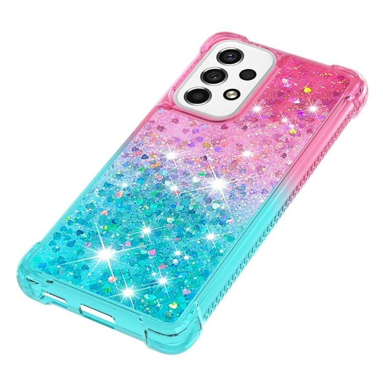 LE3 Series Gradient Glittering Sequins Quicksand TPU Cover Shell Anti-Scratch Corner Cushion Phone Case for Samsung Galaxy A53 5G - Rosa/Azul Celeste