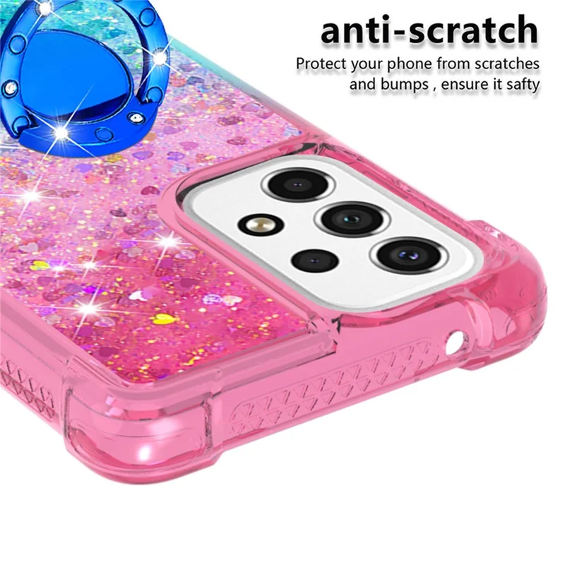 LE3-2 Series Dynamic Quicksand Kickstand TPU Cover Shell Glittering Sequins Quicksand Anti-Scratch Phone Protective Case for Samsung Galaxy A53 5G - Pink/Sky Blue