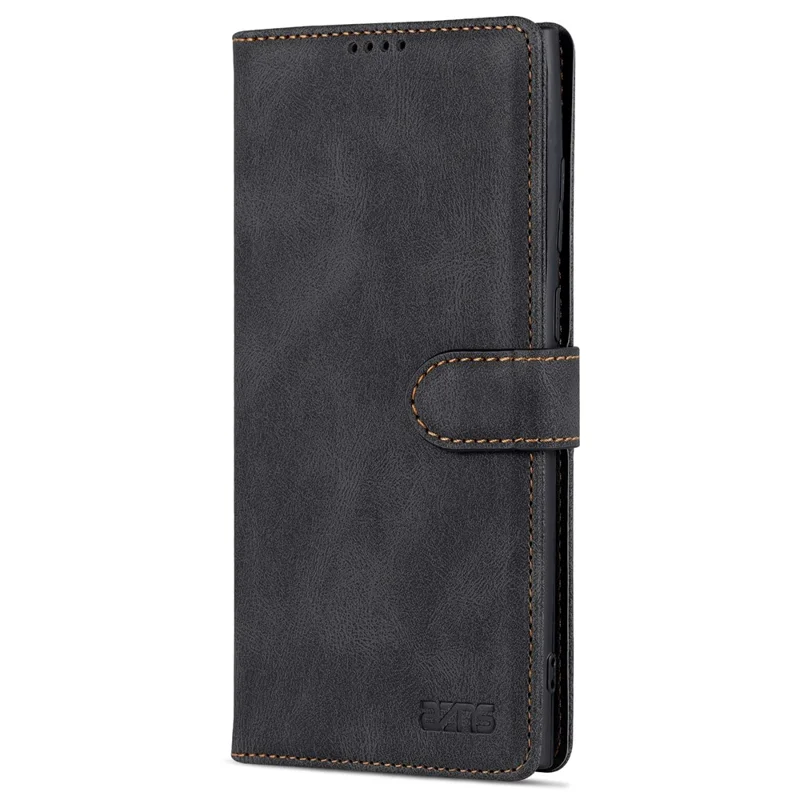 AZNS Scratch-resistant PU Leather Wallet Stand Phone Case Cover for Samsung Galaxy S22 Ultra 5G - Black