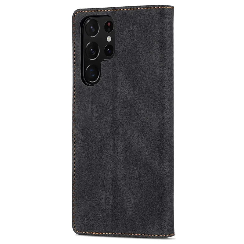 AZNS Scratch-resistant PU Leather Wallet Stand Phone Case Cover for Samsung Galaxy S22 Ultra 5G - Black