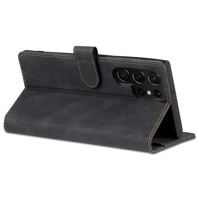 AZNS Scratch-resistant PU Leather Wallet Stand Phone Case Cover for Samsung Galaxy S22 Ultra 5G - Black