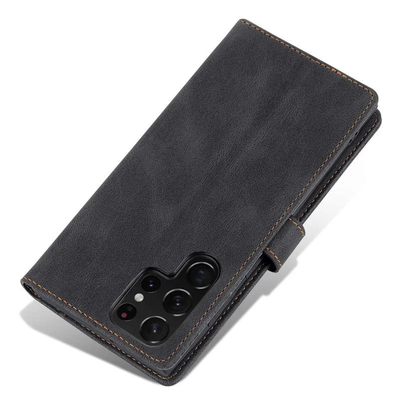 AZNS Scratch-resistant PU Leather Wallet Stand Phone Case Cover for Samsung Galaxy S22 Ultra 5G - Black