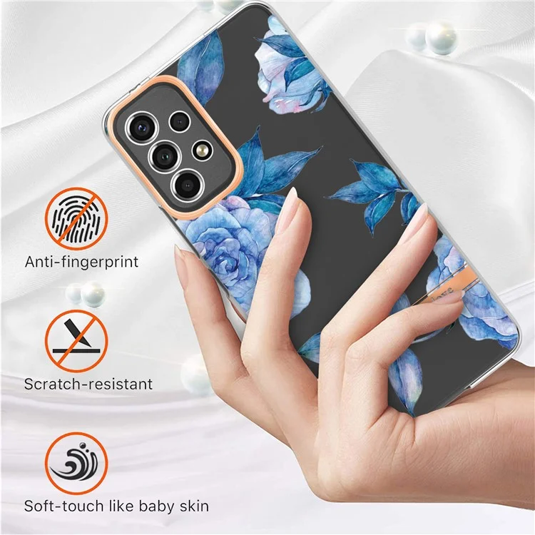 Étui de protection en TPU transparent pour la série LB5 avec motif de fleurs résistant aux chutes, pour Samsung Galaxy A53 5G - HC003 Pivoine bleue