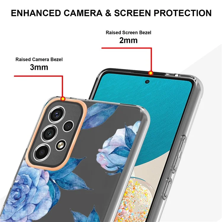 Étui de protection en TPU transparent pour la série LB5 avec motif de fleurs résistant aux chutes, pour Samsung Galaxy A53 5G - HC003 Pivoine bleue
